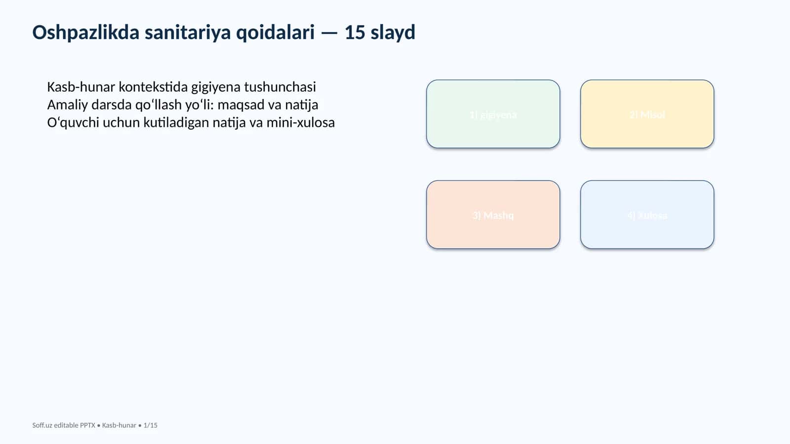 Oshpazlikda sanitariya qoidalari — 15 slayd