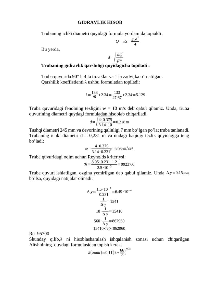 GIDRAVLIK HISOB