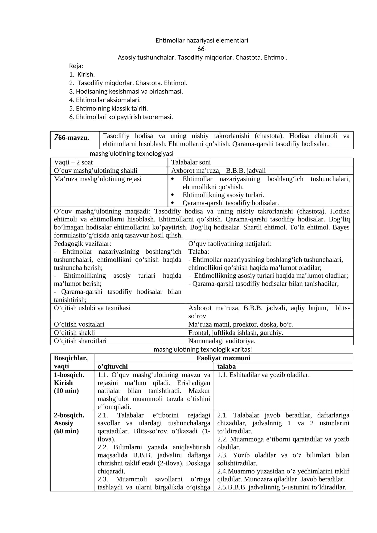 Ehtimollar nazariyasi elementlari