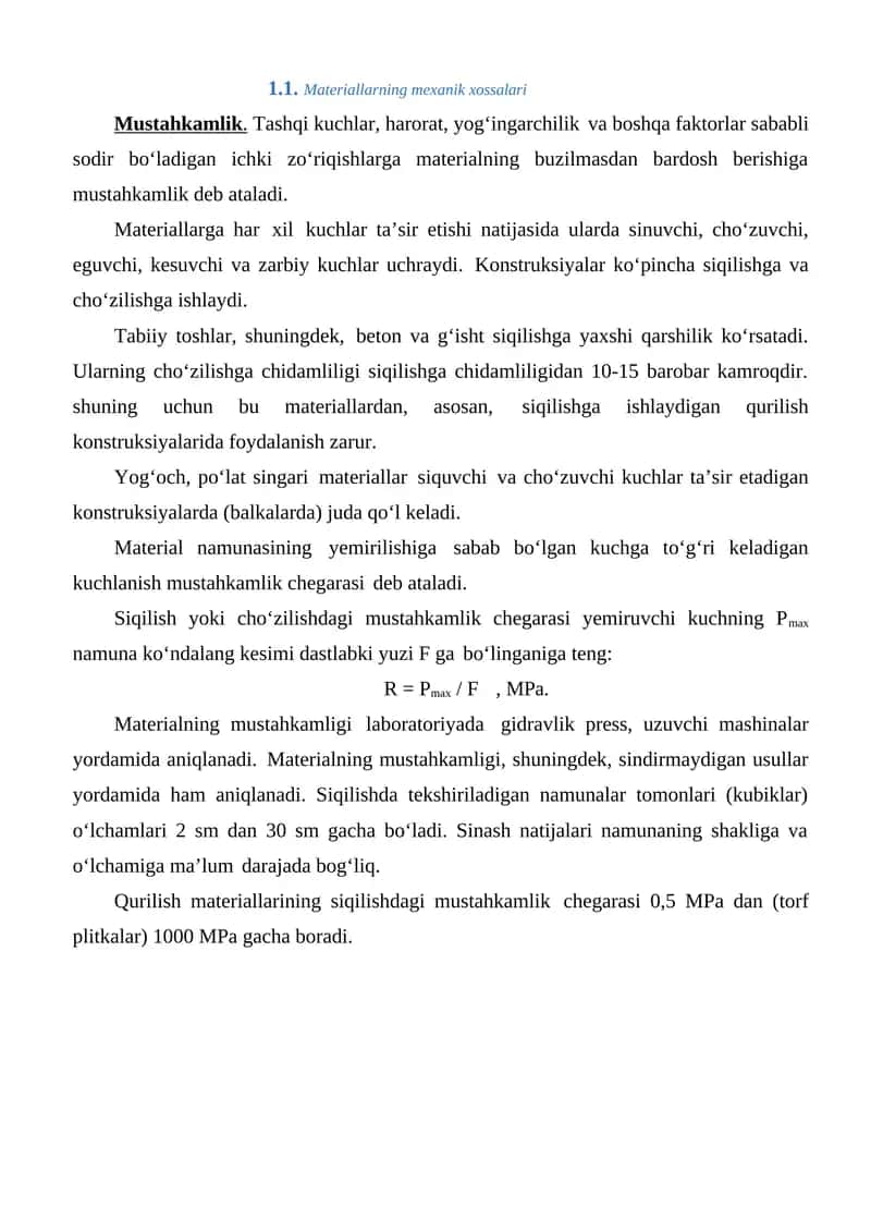 Materiallarning mexanik xossalari