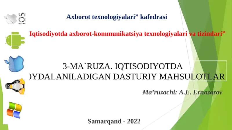IQTISODIYOTDA FOYDALANILADIGAN DASTURIY MAHSULOTLAR