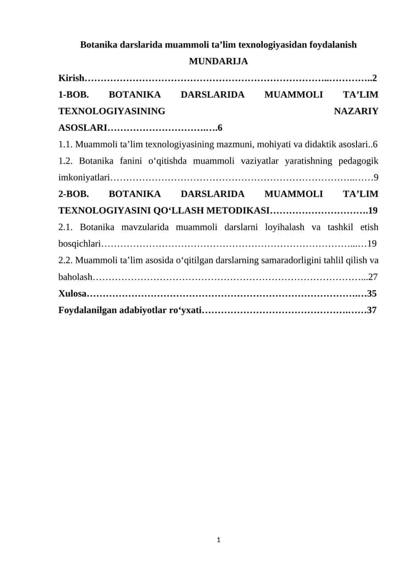 Botanika darslarida muammoli ta’lim texnologiyasidan foydalanish