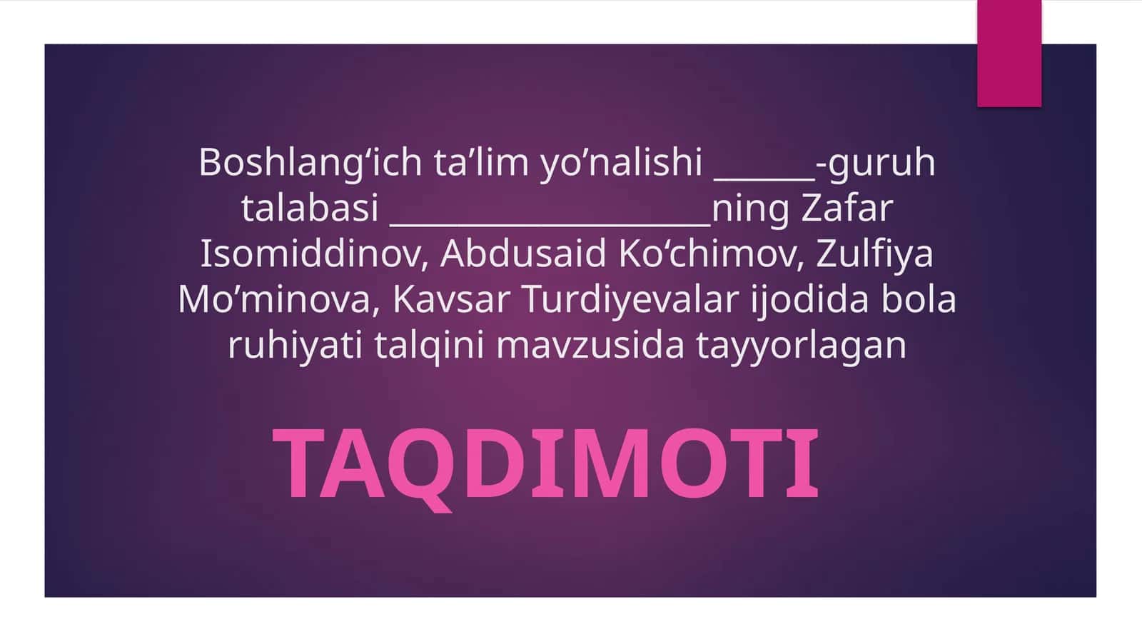 Zafar Isomiddinov, Abdusaid Ko‘chimov, Zulfiya Mo’minova, Kavsar Turdiyevalar ijodida bola ruhiyati talqini