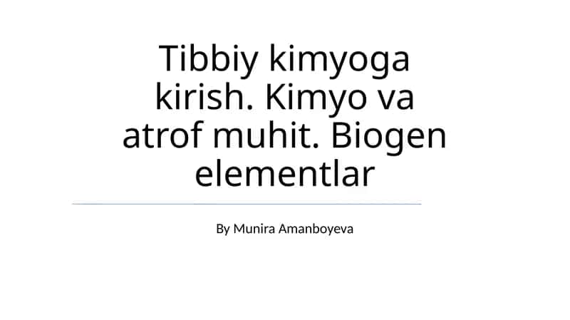 Tibbiy kimyoga kirish