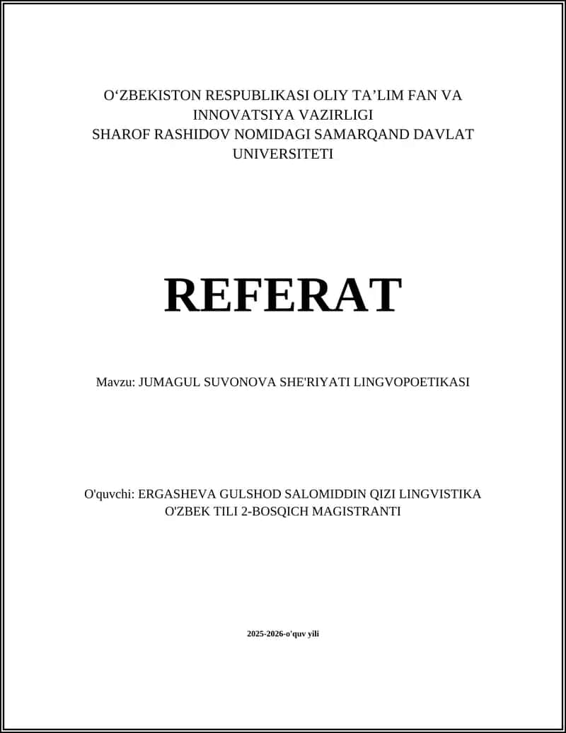 Jumagul Suvonova she'riyati lingvopoetikasi