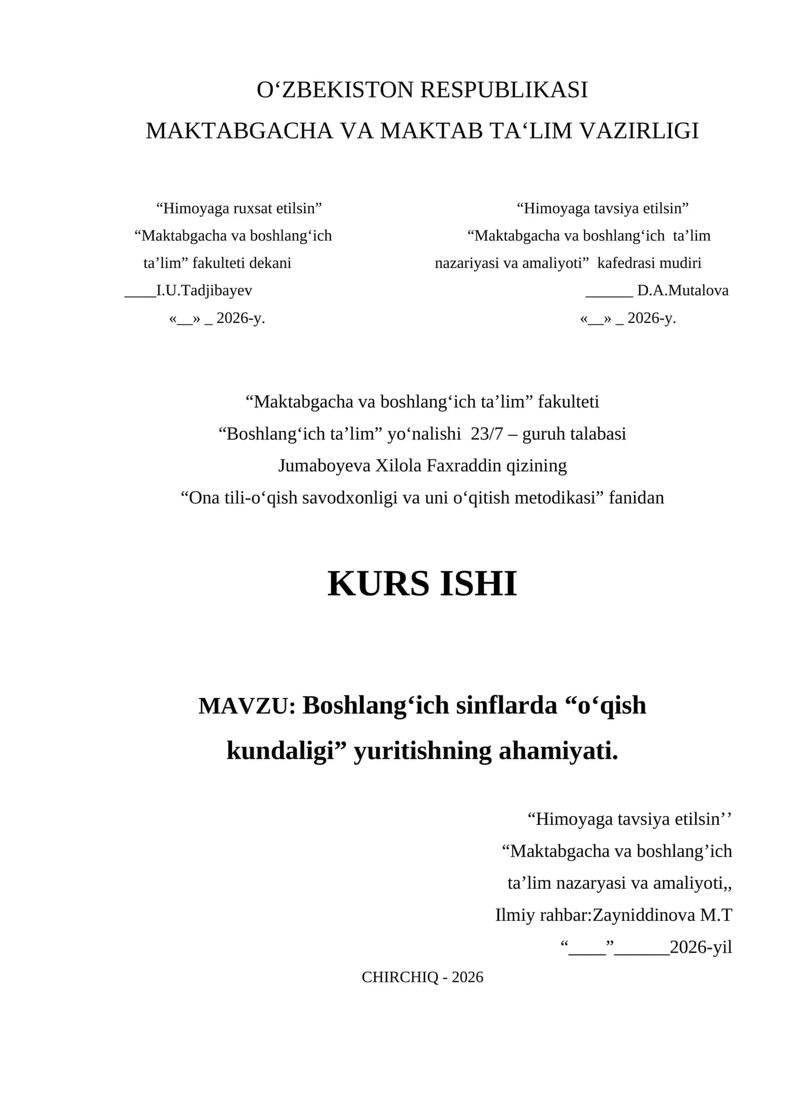 Maktabgacha va boshlang‘ich ta’lim