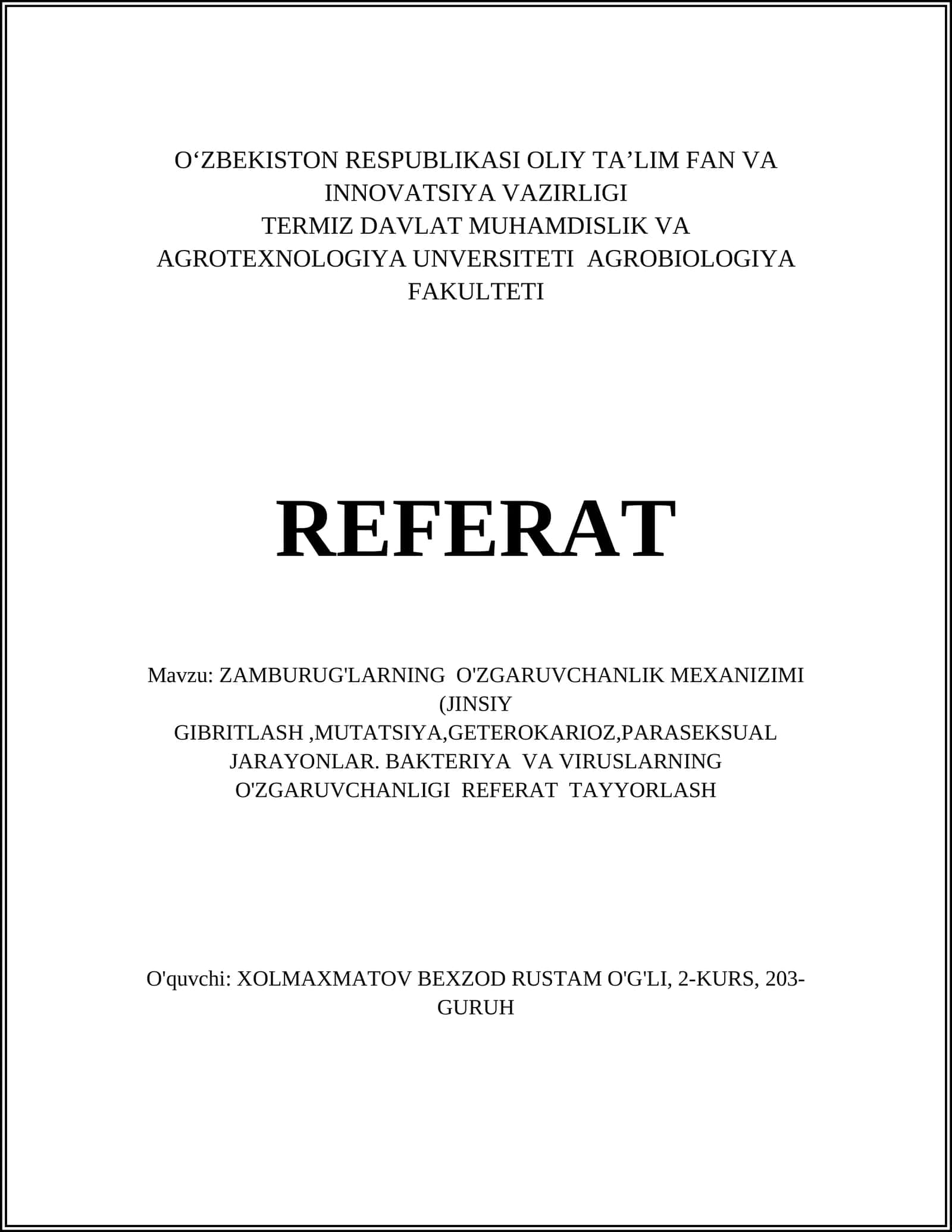 Zamburug'larning genetik o'zgaruvchanligi referat