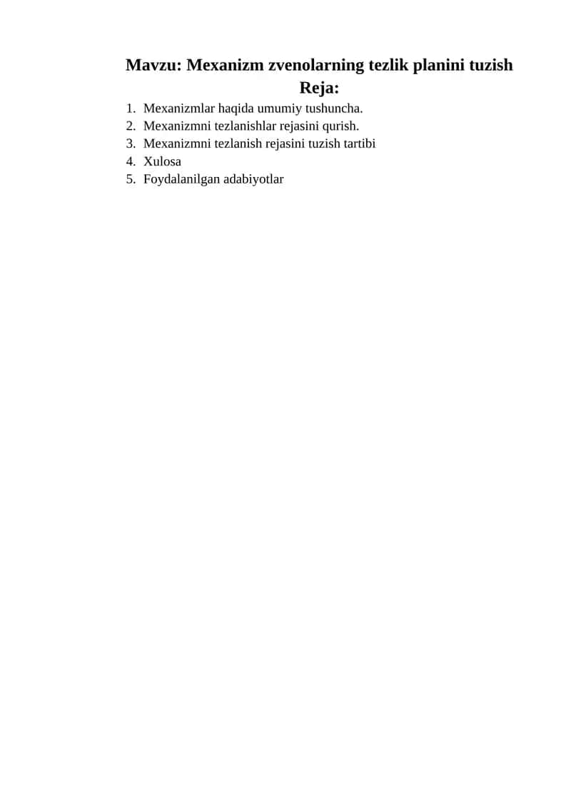 Mexanizm zvenolarning tezlik planini tuzish