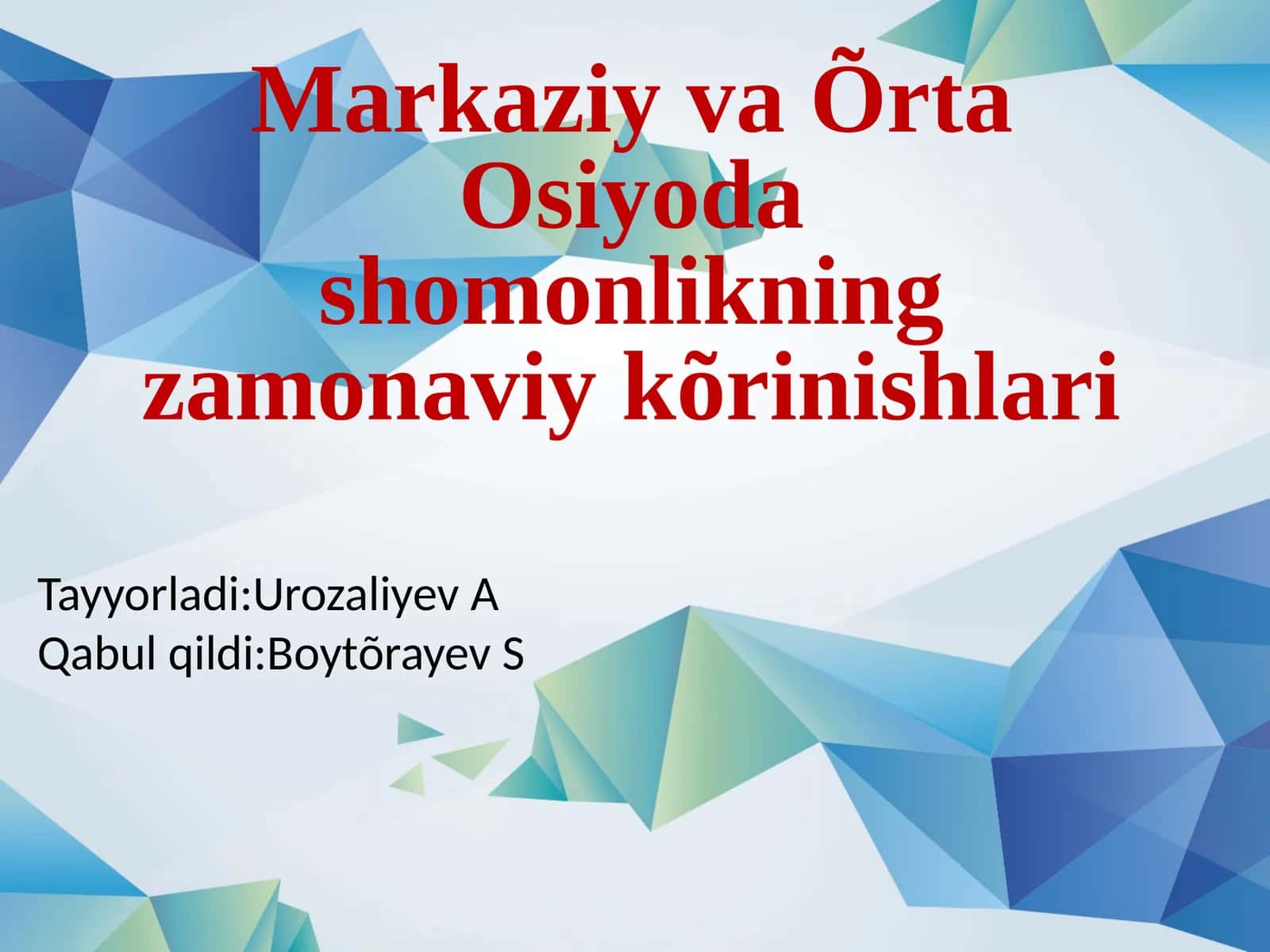 Markaziyva Õrta Osiyoda shomonlikning zamonaviykõrinishlari