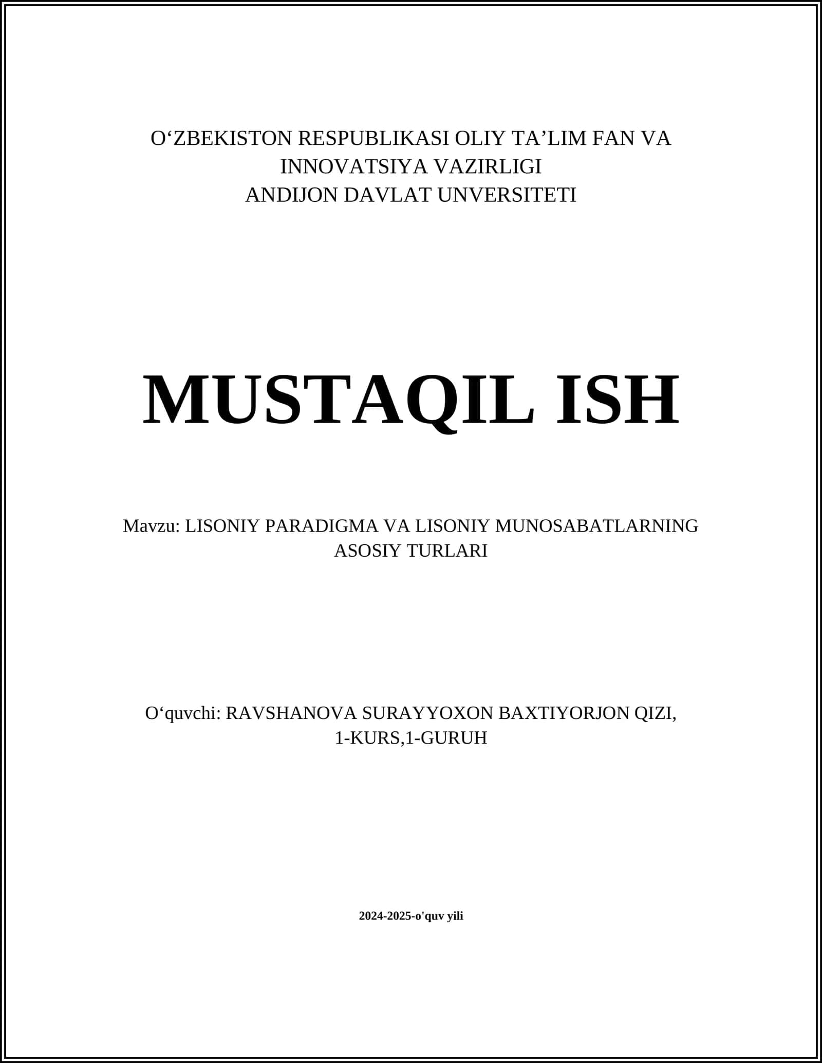 LISONIY PARADIGMA VA LISONIY MUNOSABATLARNING ASOSIY TURLARI