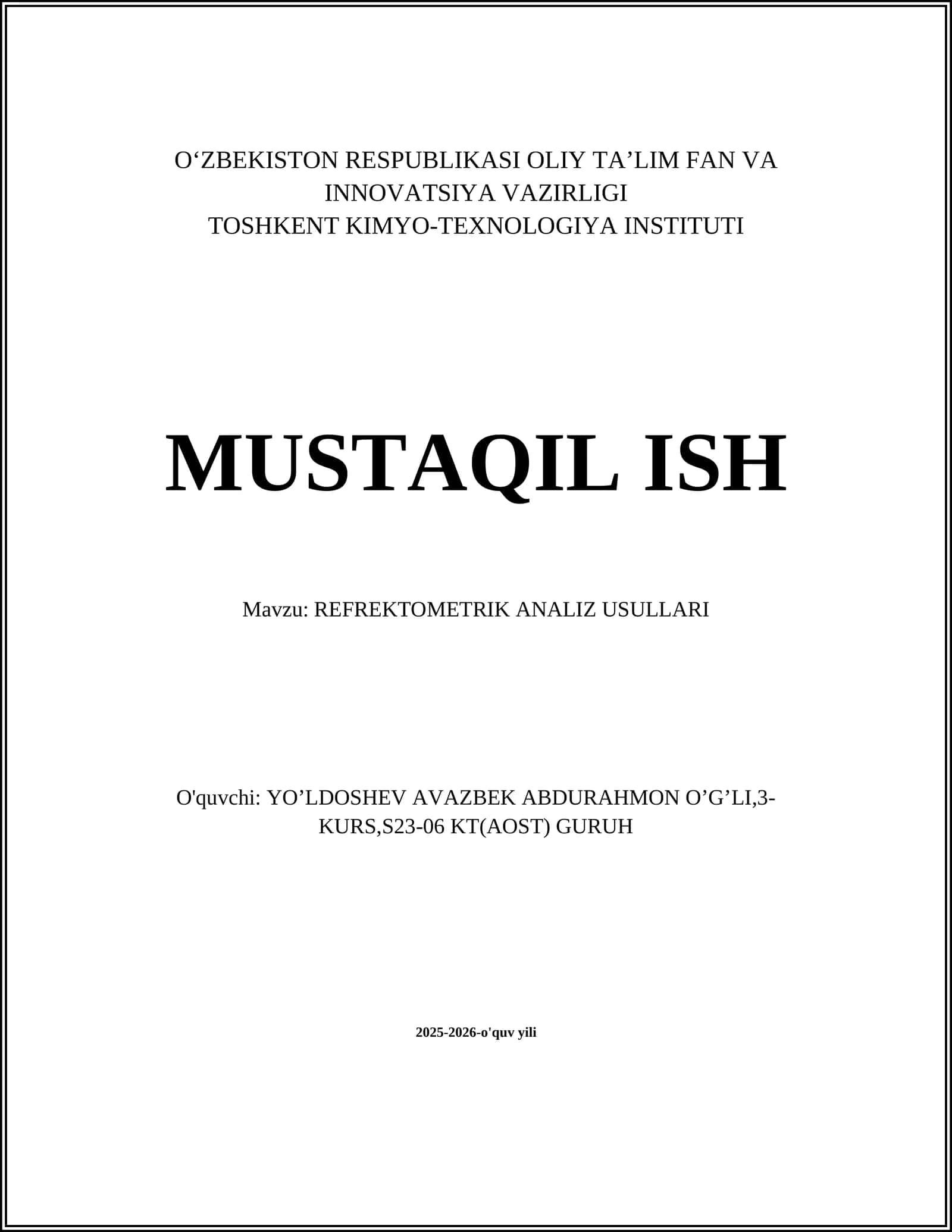 REFREKTOMETRIK ANALIZ USULLARI