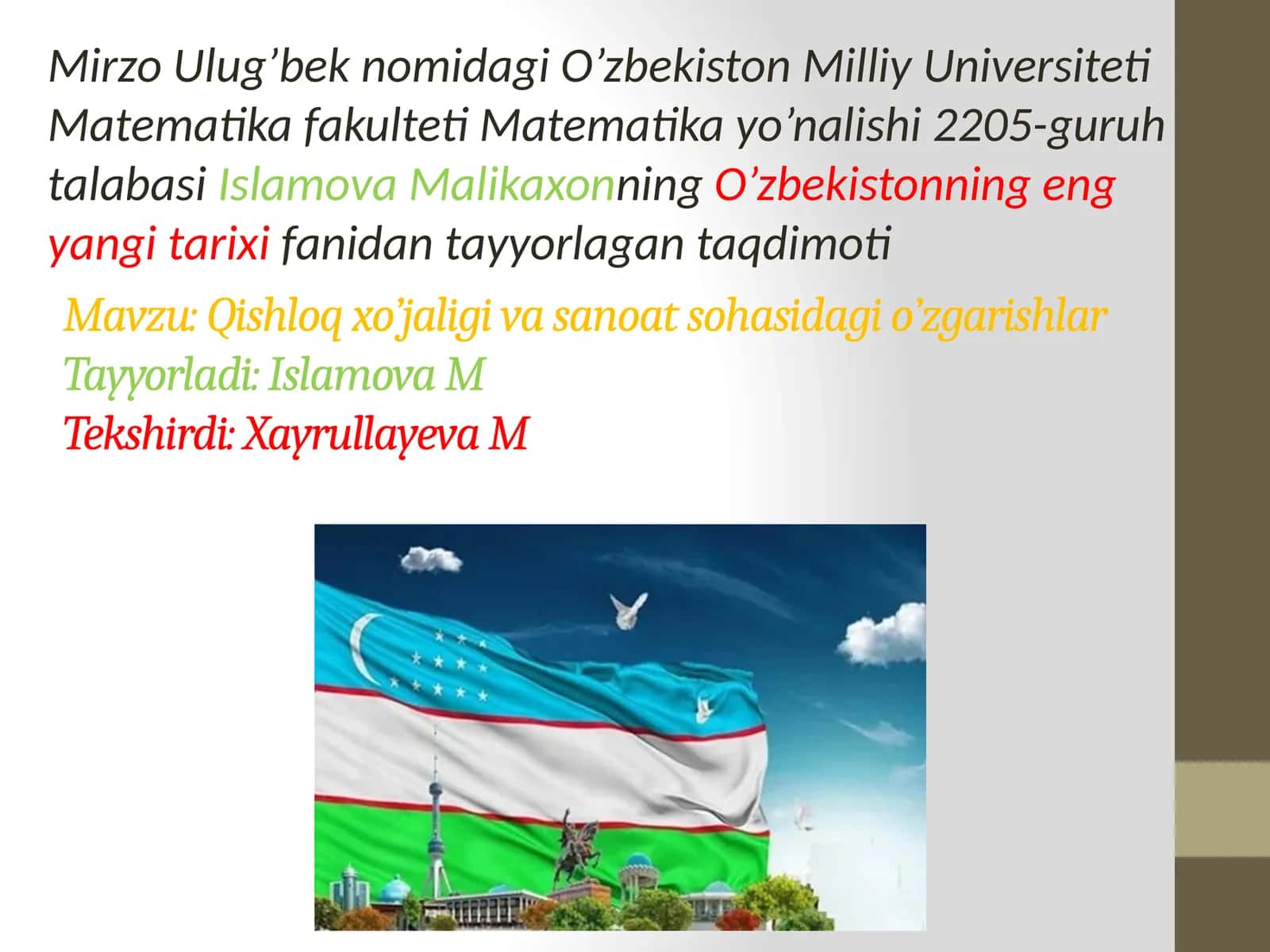Qishloqxo’jaligi va sanoat sohasi dagi o’zgarishlar