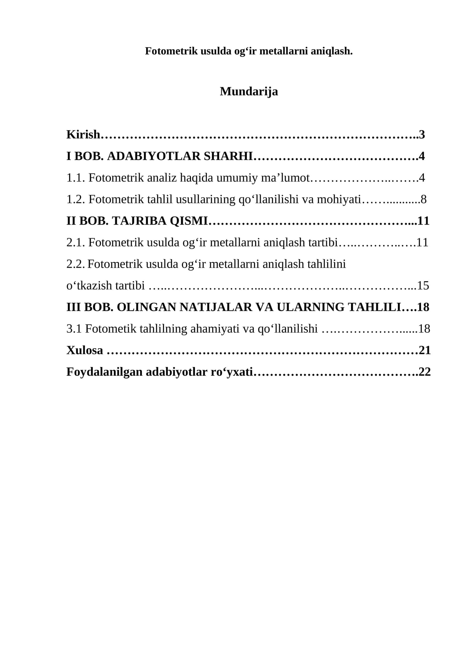 Fotometrik usulda og‘ir metallarni aniqlash