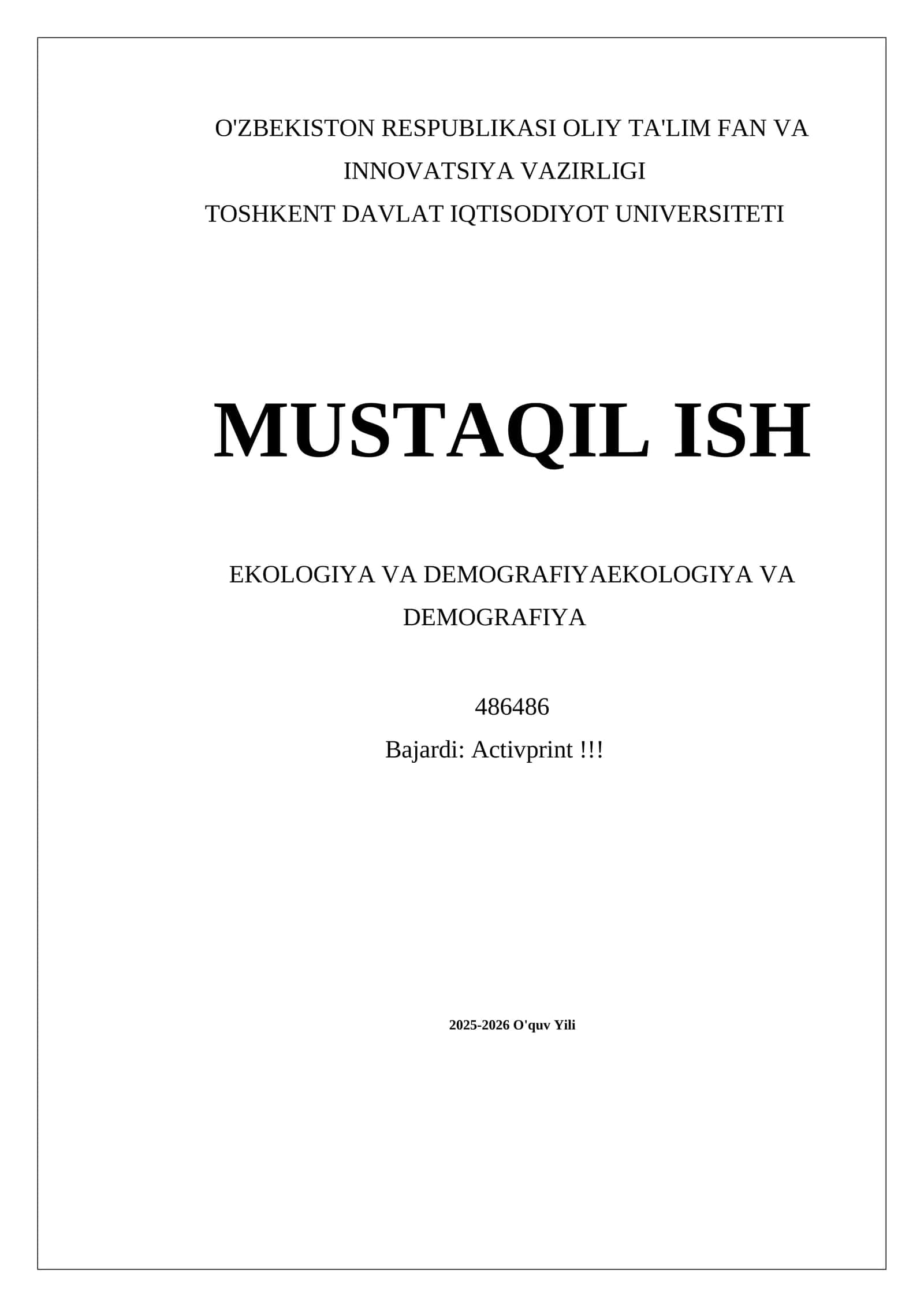 EKOLOGIYA VA DEMOGRAFIYA