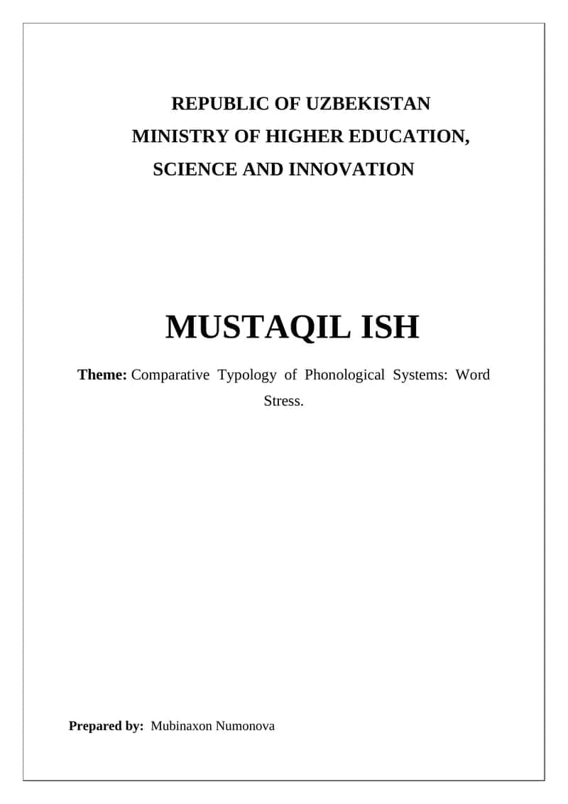 Comparative Typology of Phonological Systems: Word Stress