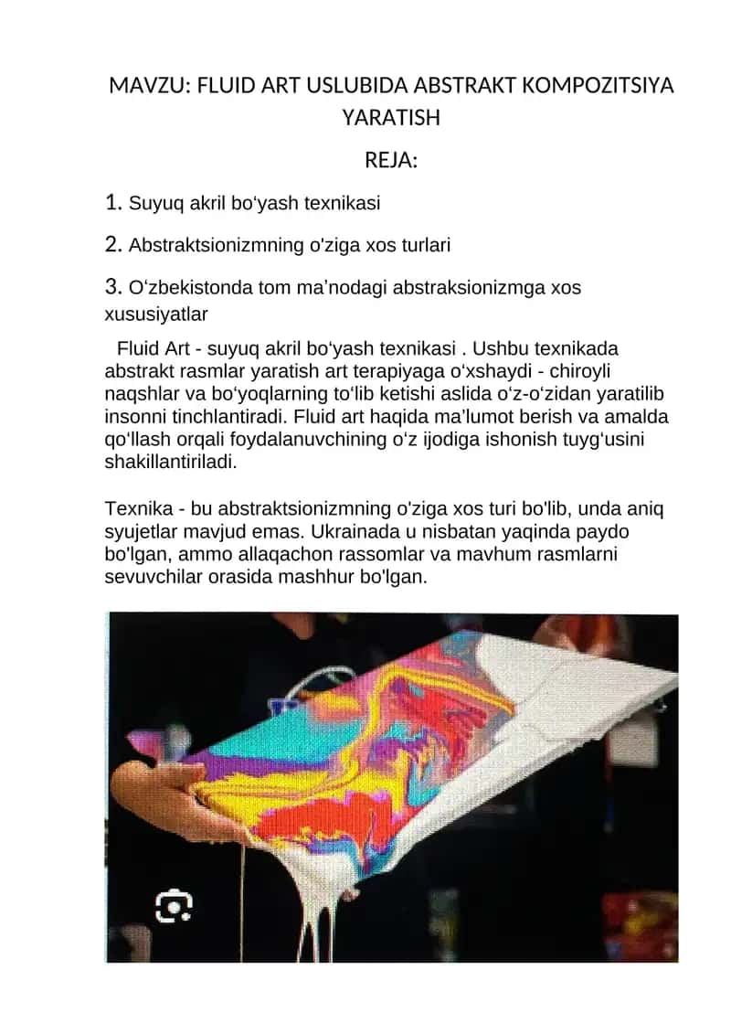 FLUID ART USLUBIDA ABSTRAKT KOMPOZITSIYA YARATISH