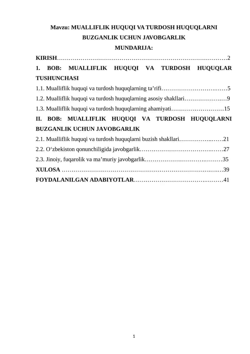 MUALLIFLIK HUQUQI VA TURDOSH HUQUQLARNI BUZGANLIK UCHUN JAVOBGARLIK