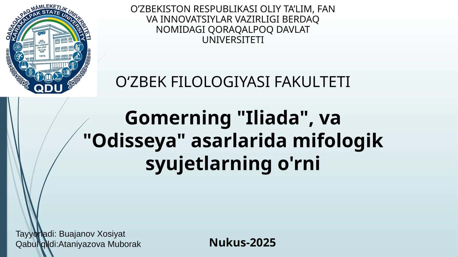 Gomerning "Iliada", va "Odisseya" asarlarida mifologik syujetlarning o'rni