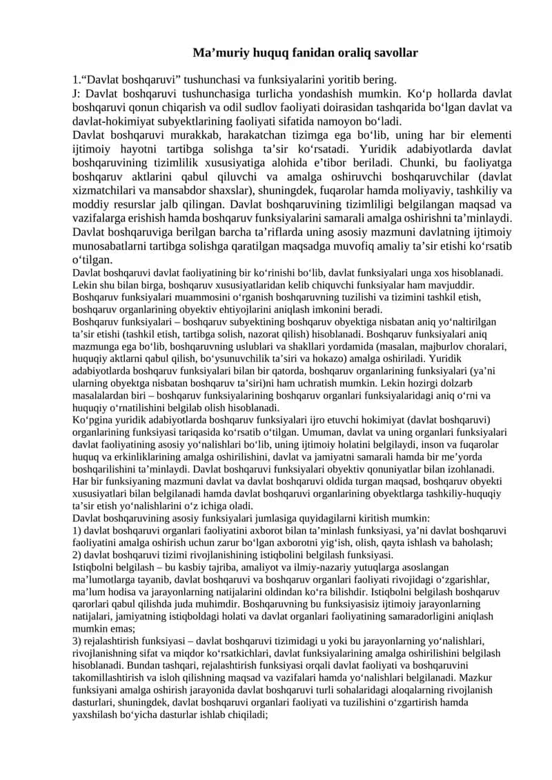 Ma’muriy huquq fanidan oraliq savollar