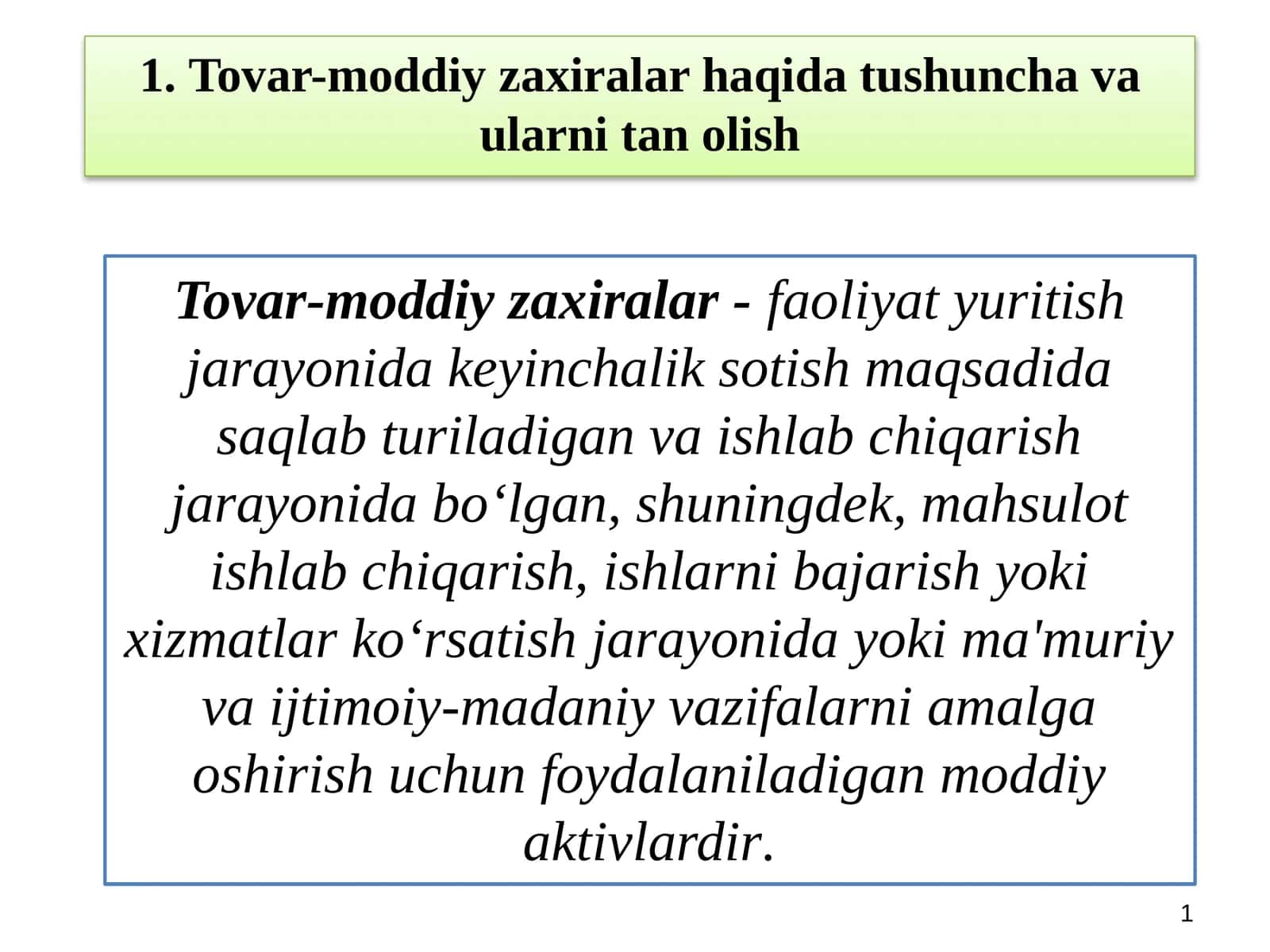 Tovar-moddiy zaxiralarni tanolish