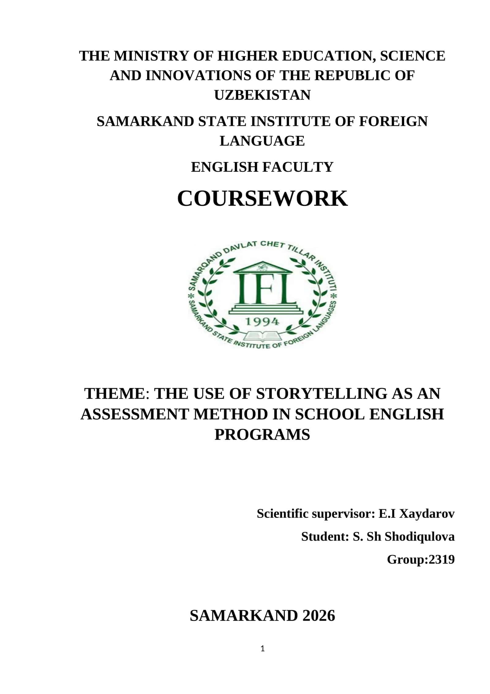 THE USE OF STORYTELLING AS AN ASSESSMENT METHOD IN SCHOOL ENGLISH PROGRAMS