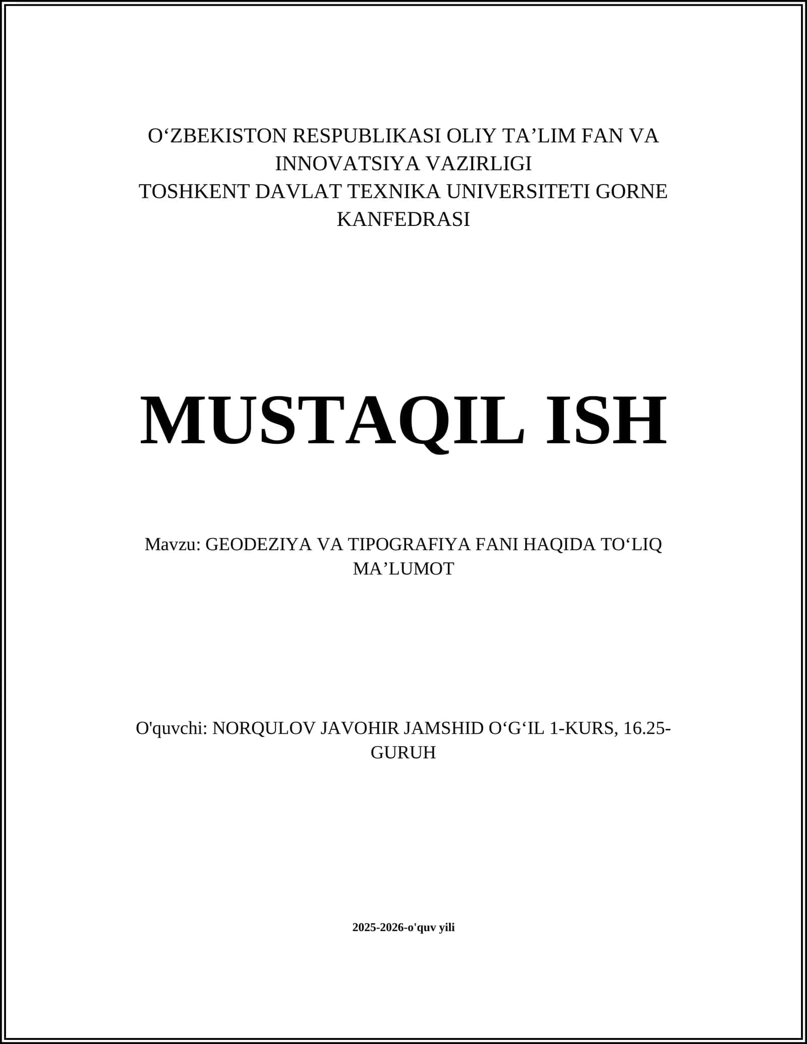 GEODEZIYA VA TIPOGRAFIYA FANI HAQIDA TO'LIQ MA'LUMOT