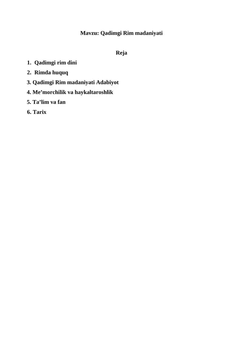 Qadimgi Rim madaniyati referat