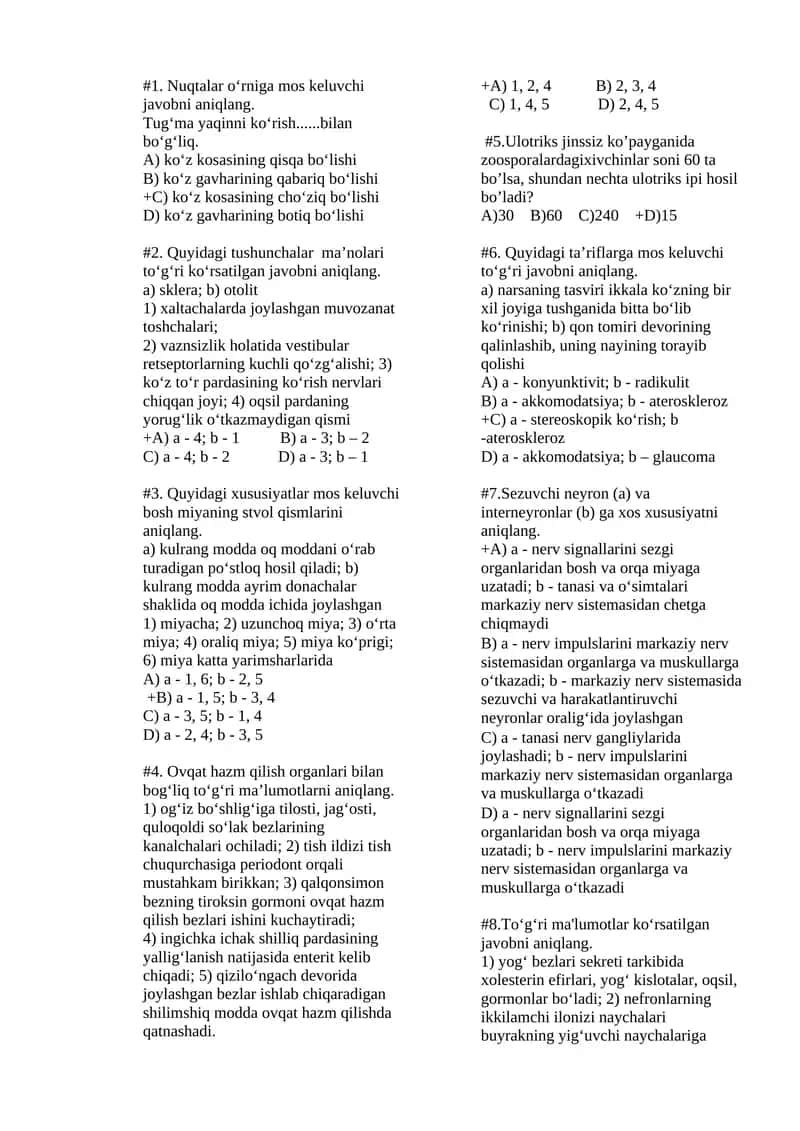 Nuqtalar o‘rniga mos keluvchi javobni aniqlang