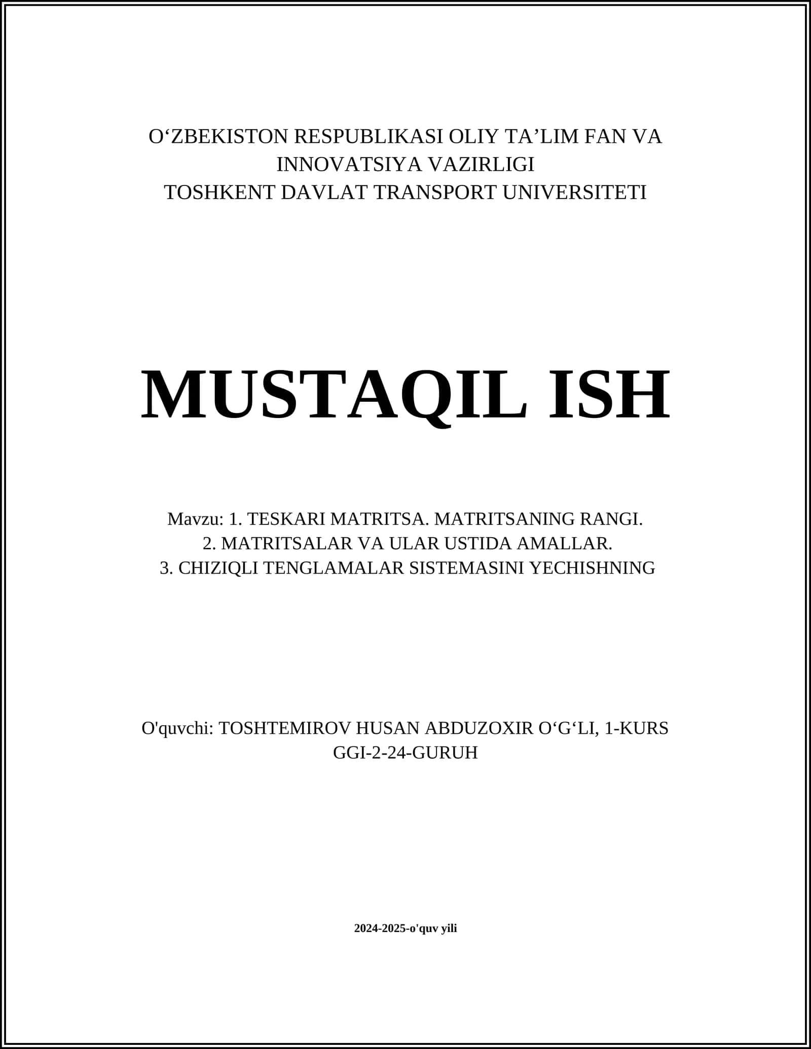 TESKARI MATRITSA