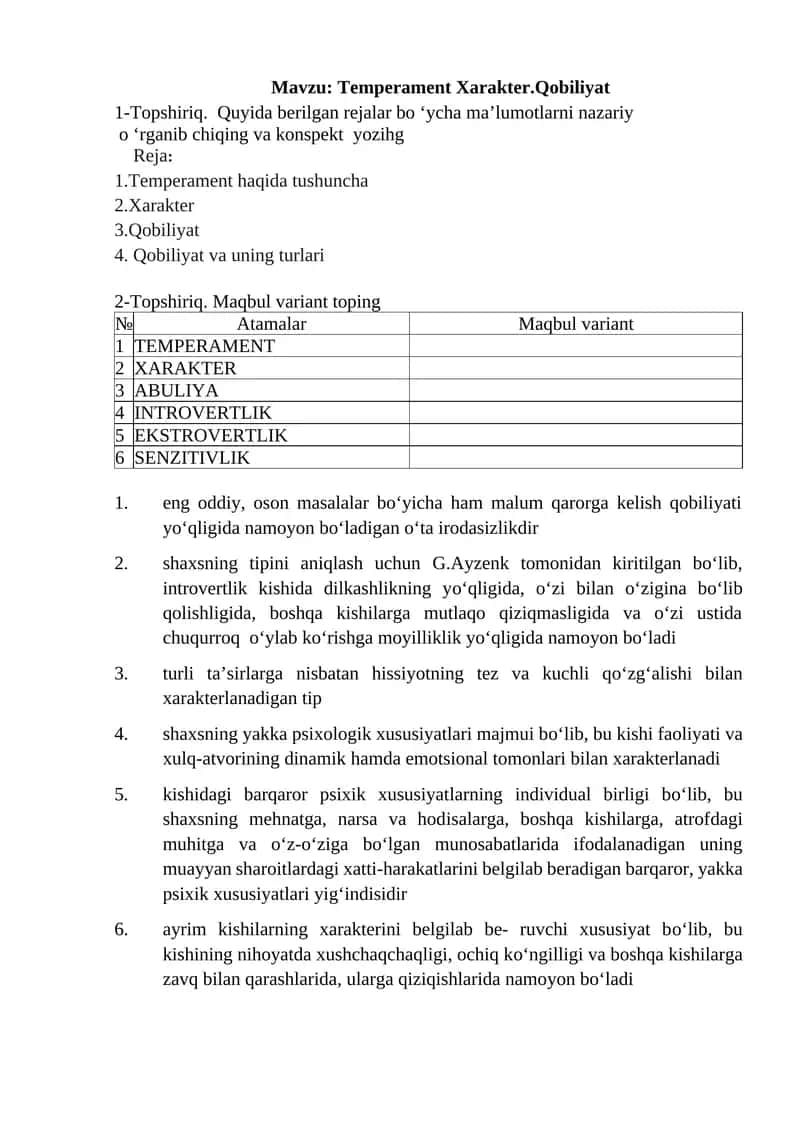 Temperament Xarakter.Qobiliyat