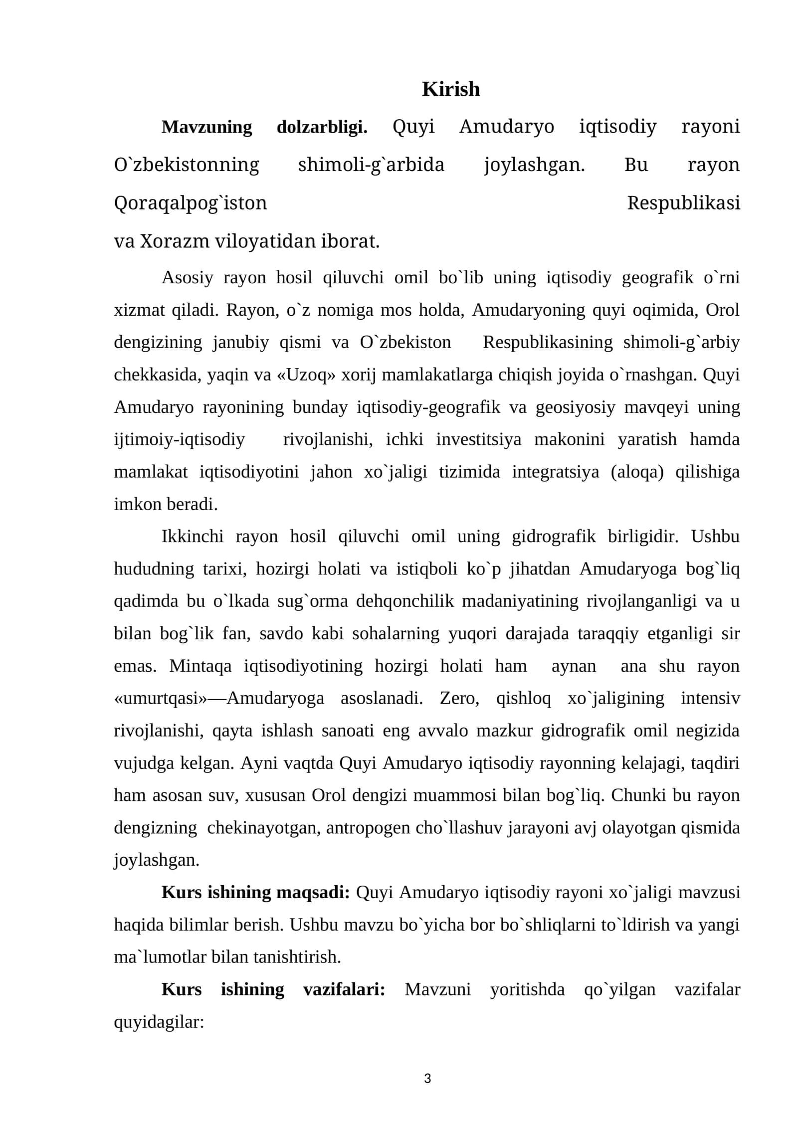 QUYI AMUDARYO IQTISODIY RAYONI kurs ishi