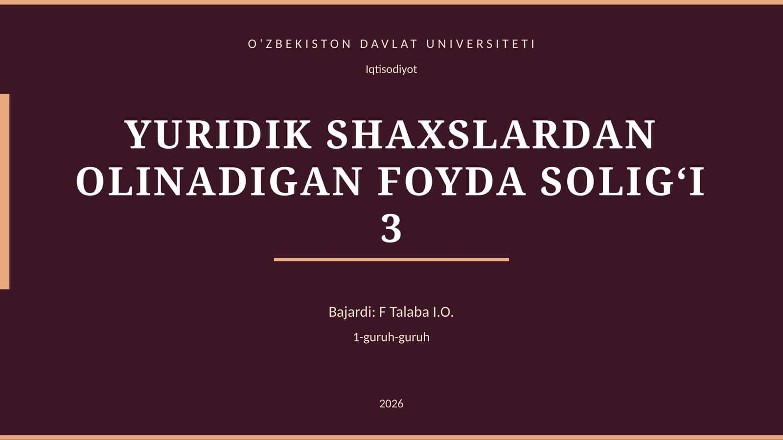 YURIDIK SHAXSLARDAN OLINADIGAN FOYDA SOLIG‘I