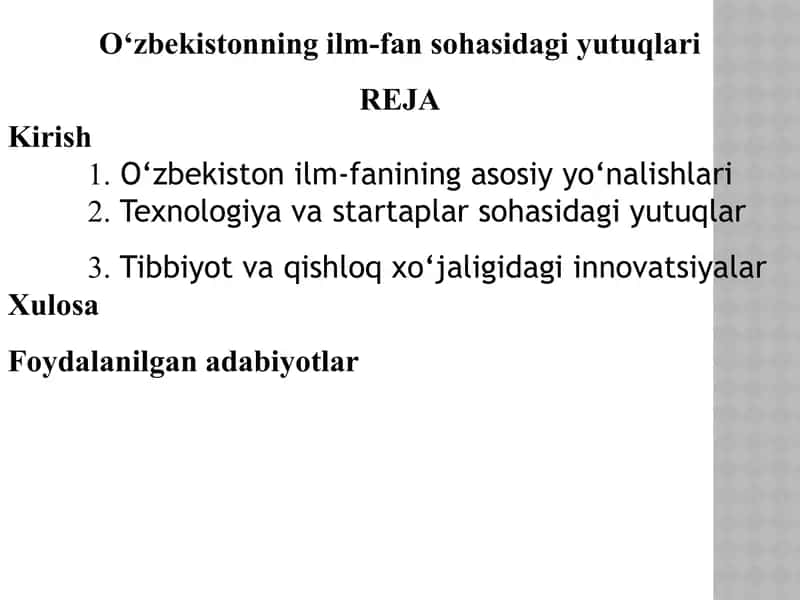 O‘zbekistonning ilm-fan sohasidagi yutuqlari