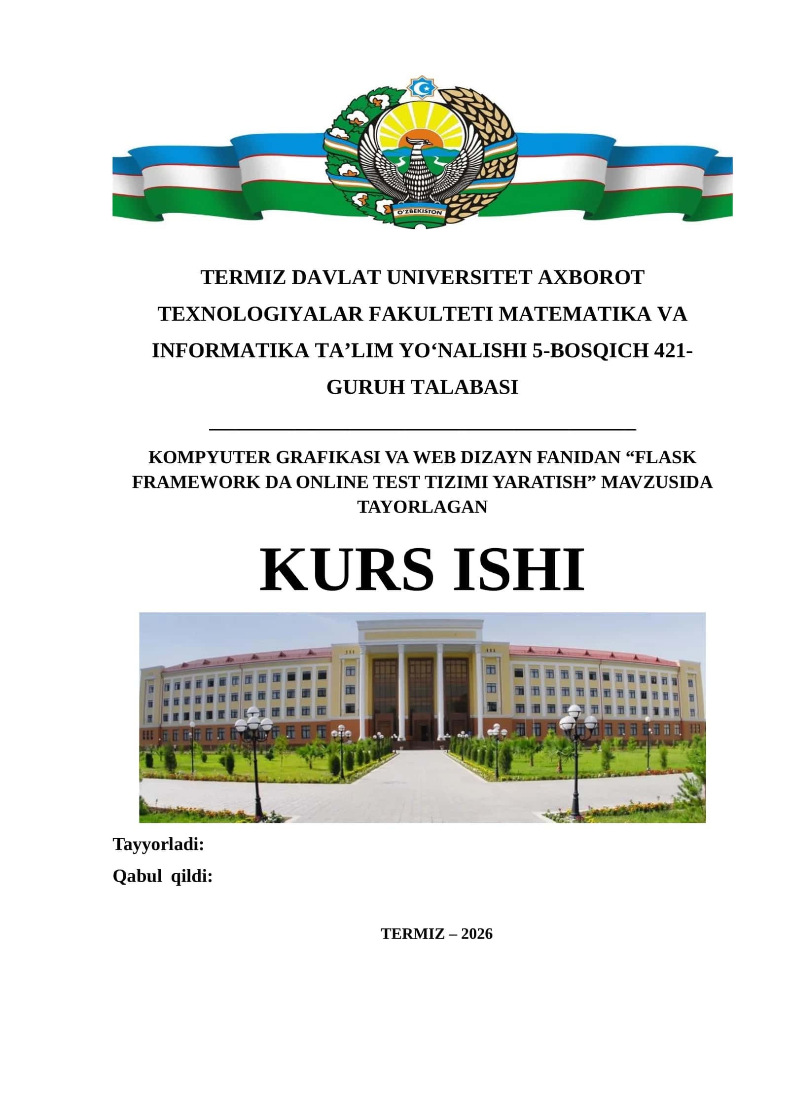 FLASK FRAMEWORKIDA Onlayn dars yozuvlarini saqlash va tarqatish tizimi
