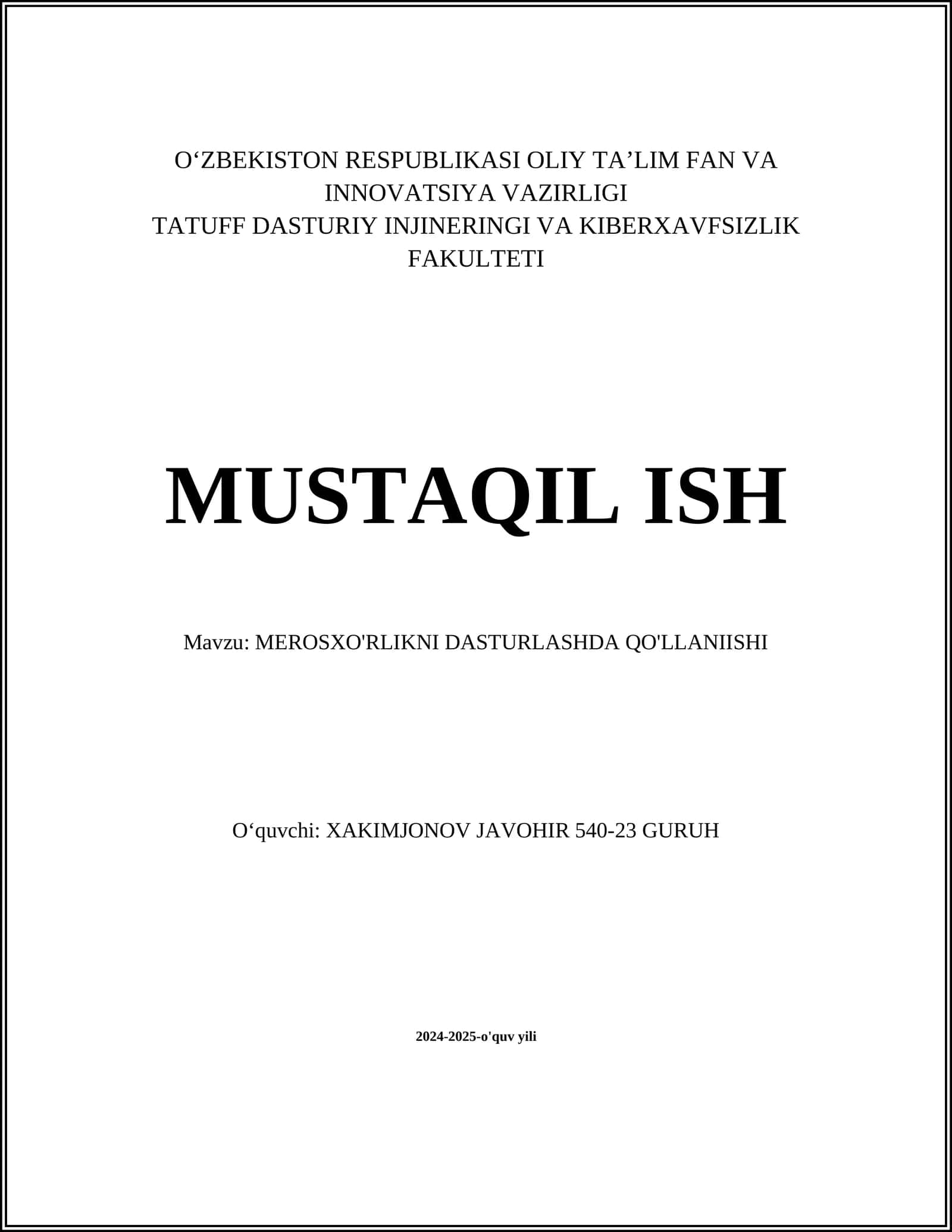 MEROSXO'RLIKNI DASTURLASHDA QO'LLANIISHI