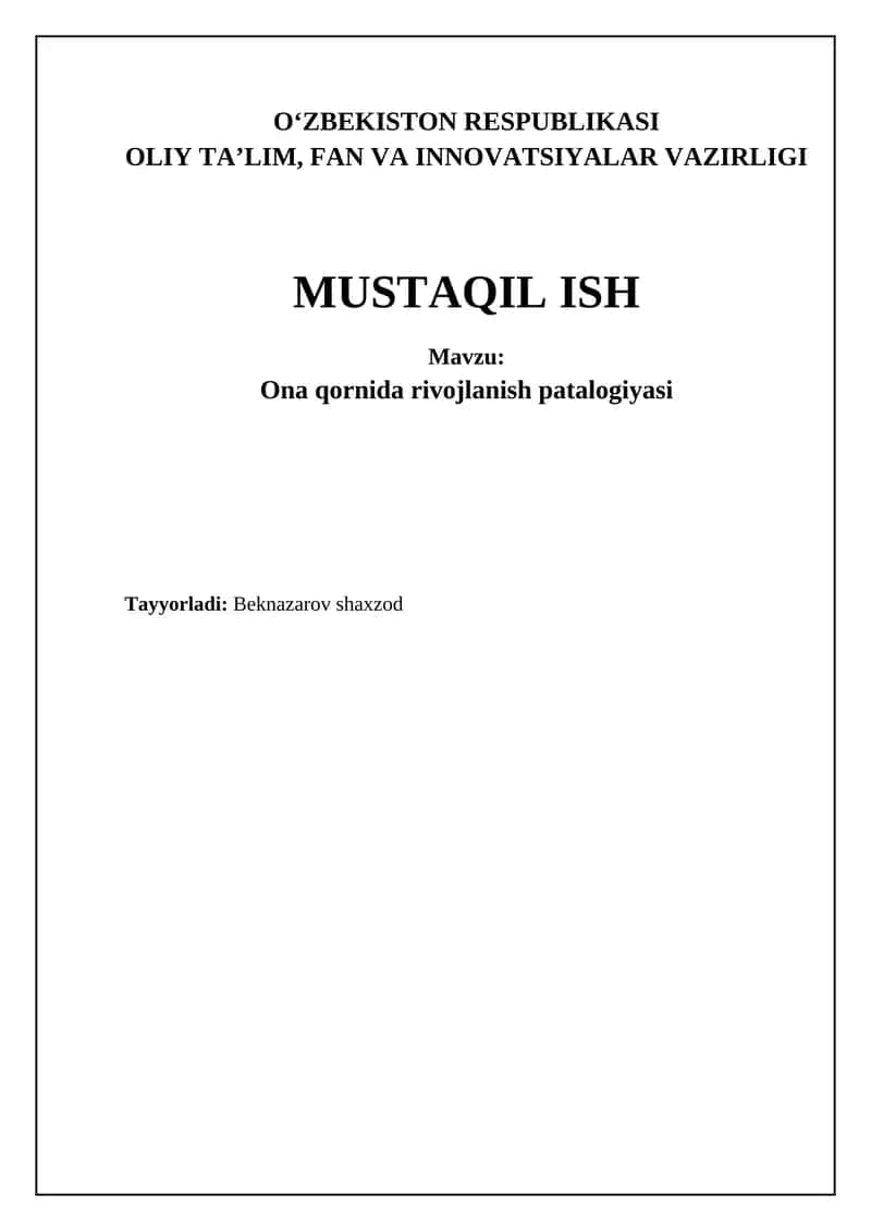 Ona qornida rivojlanish patalogiyasi
