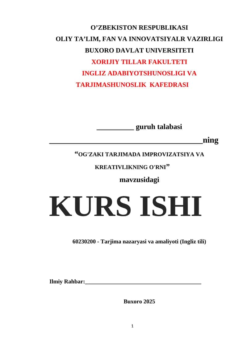 OG'ZAKI TARJIMADA IMPROVIZATSIYA VA KREATIVLIKNING O'RNI