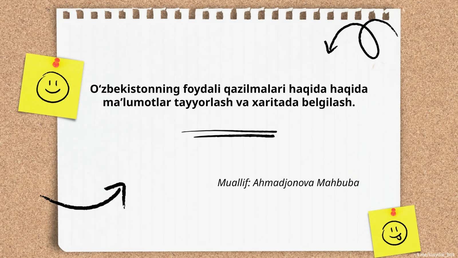 Oʻzbekistonning foydali qazilmalari haqida maʼlumotlar tayyorlash va xaritada belgilash