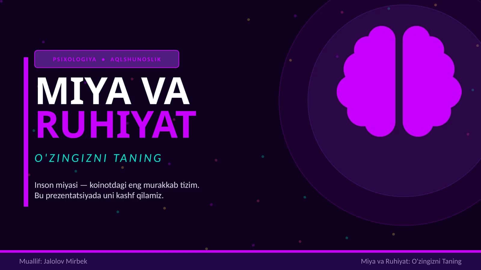 MIYA VA RUHIYAT O'ZINGIZNI TANING