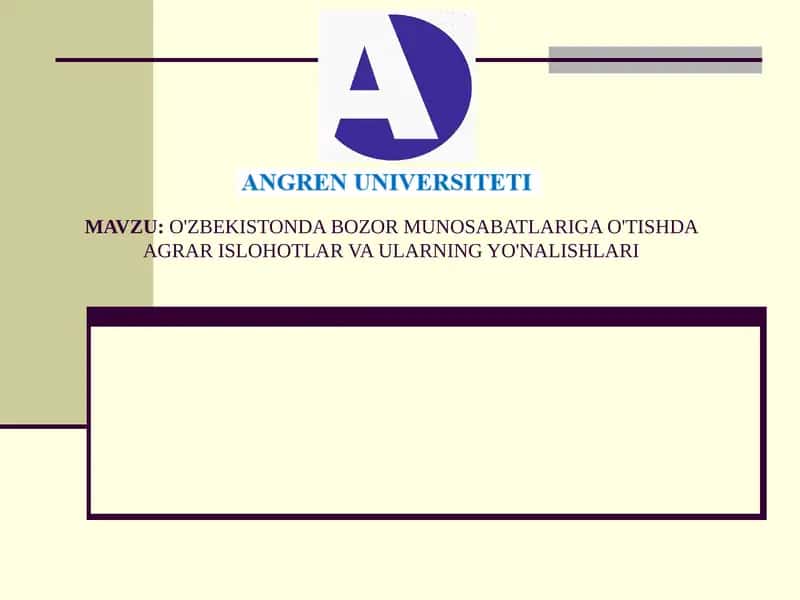 Bozor munosabatlariga o'tishda agrar islohlar va ularning yo'nalishlari