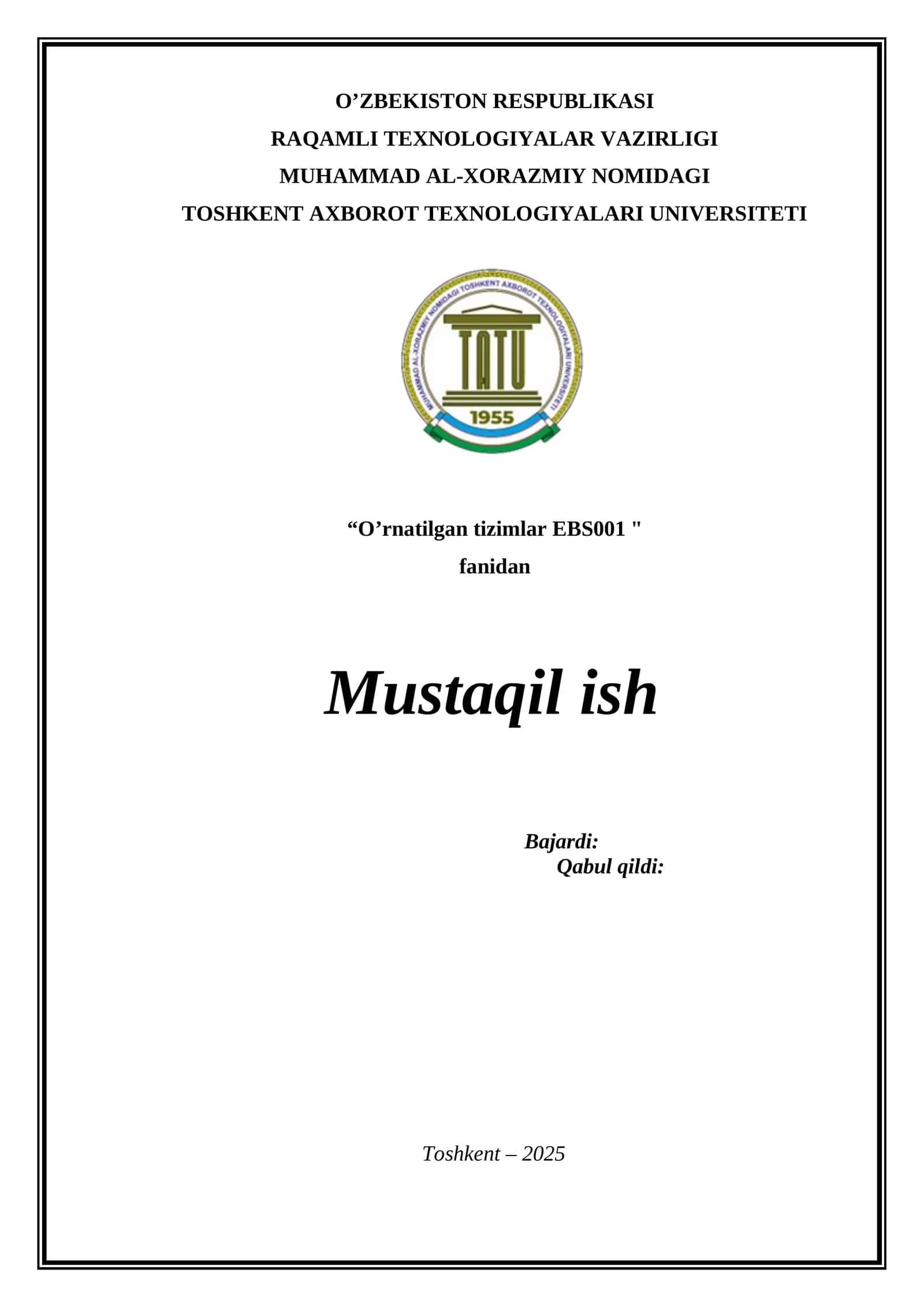 O‘rnatilgan dasturiy vositalar va dasturlash tillari sharhi. Mustaqil ish