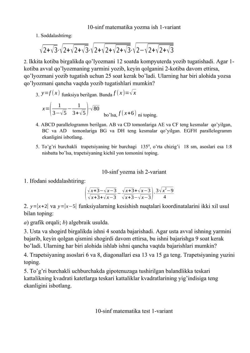 Matematikadan Olimpiada savollari