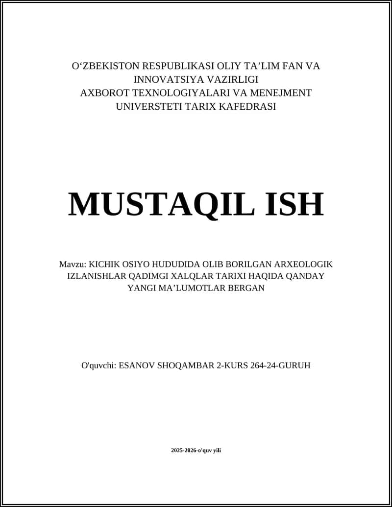 Kichik Osiyo hududida olib borilgan arxeologik izlanishlar