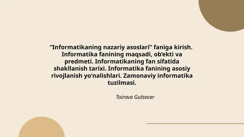Informatika fanining nazariy asoslari