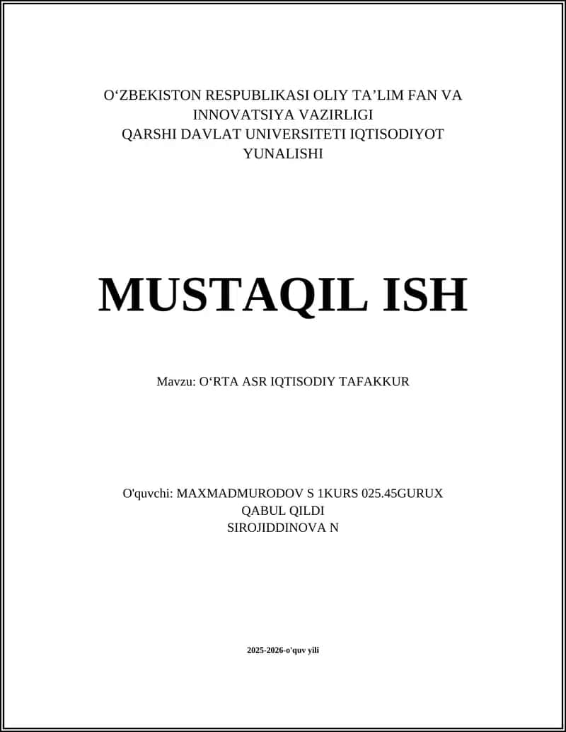 OʻRTA ASR IQTISODIY TAFAKKUR
