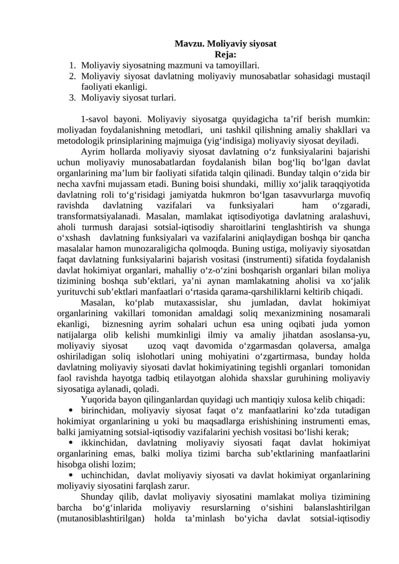 Moliyaviy siyosat