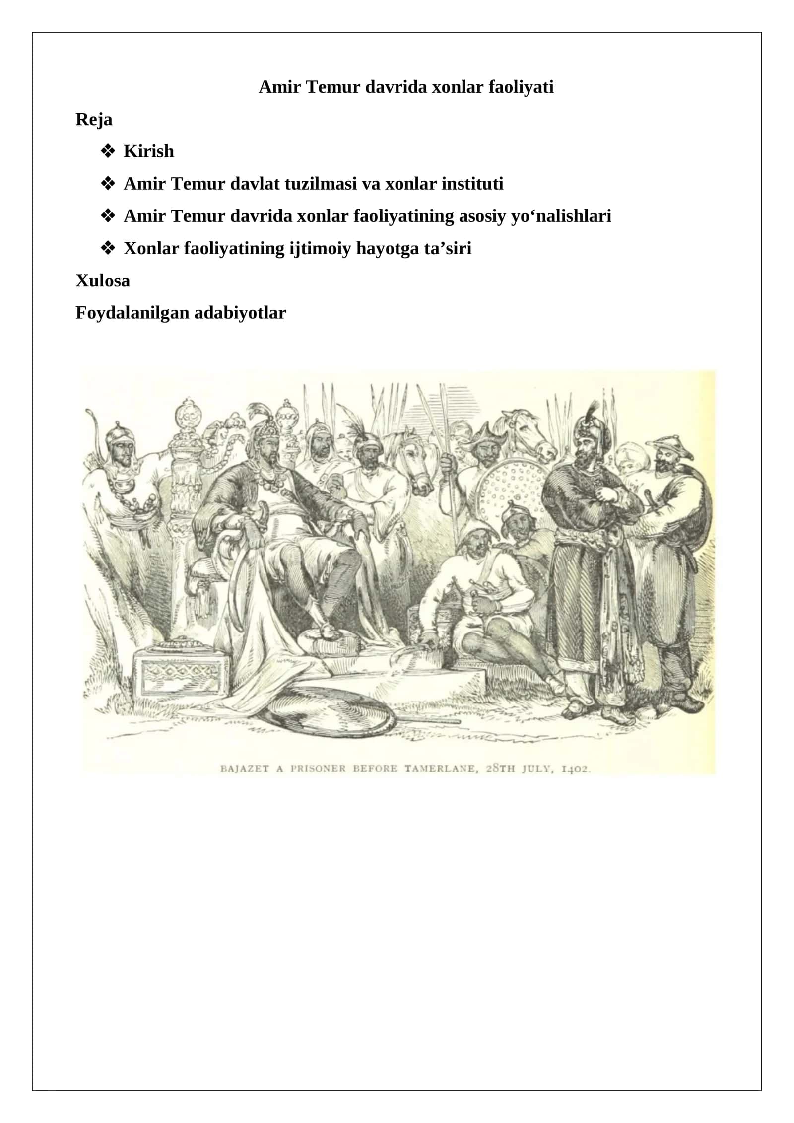 Amir Temur davrida xonlar faoliyati