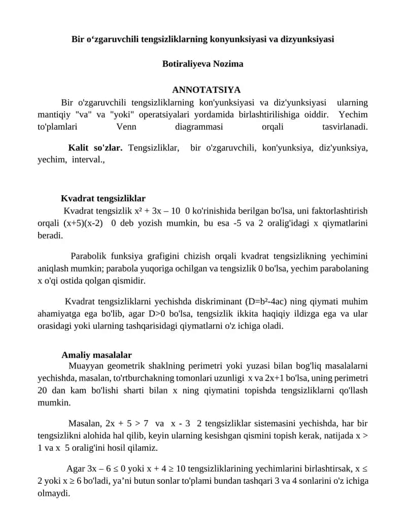 Kvadrat tengsizliklar