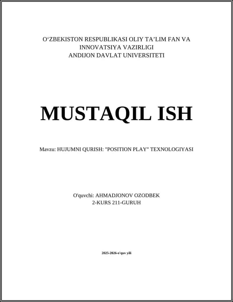 "HUJUMNI QURISH: POSITION PLAY TEXNOLOGIYASI"
