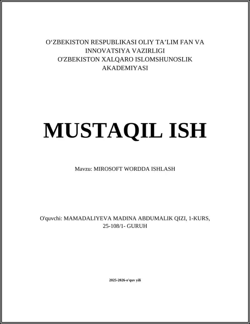 MIROSOFT WORDDA ISHLASH